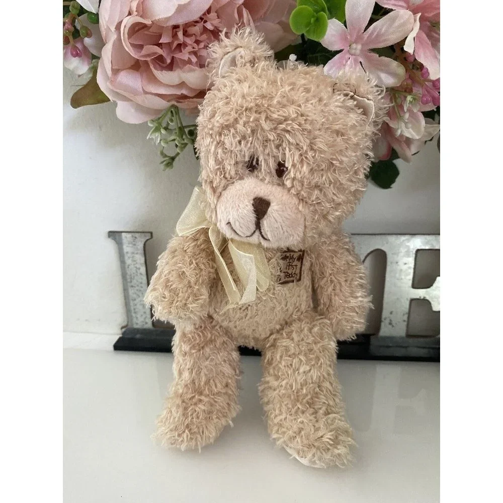 My First Teddy Bear Plush Stuffed Beige Satin 8